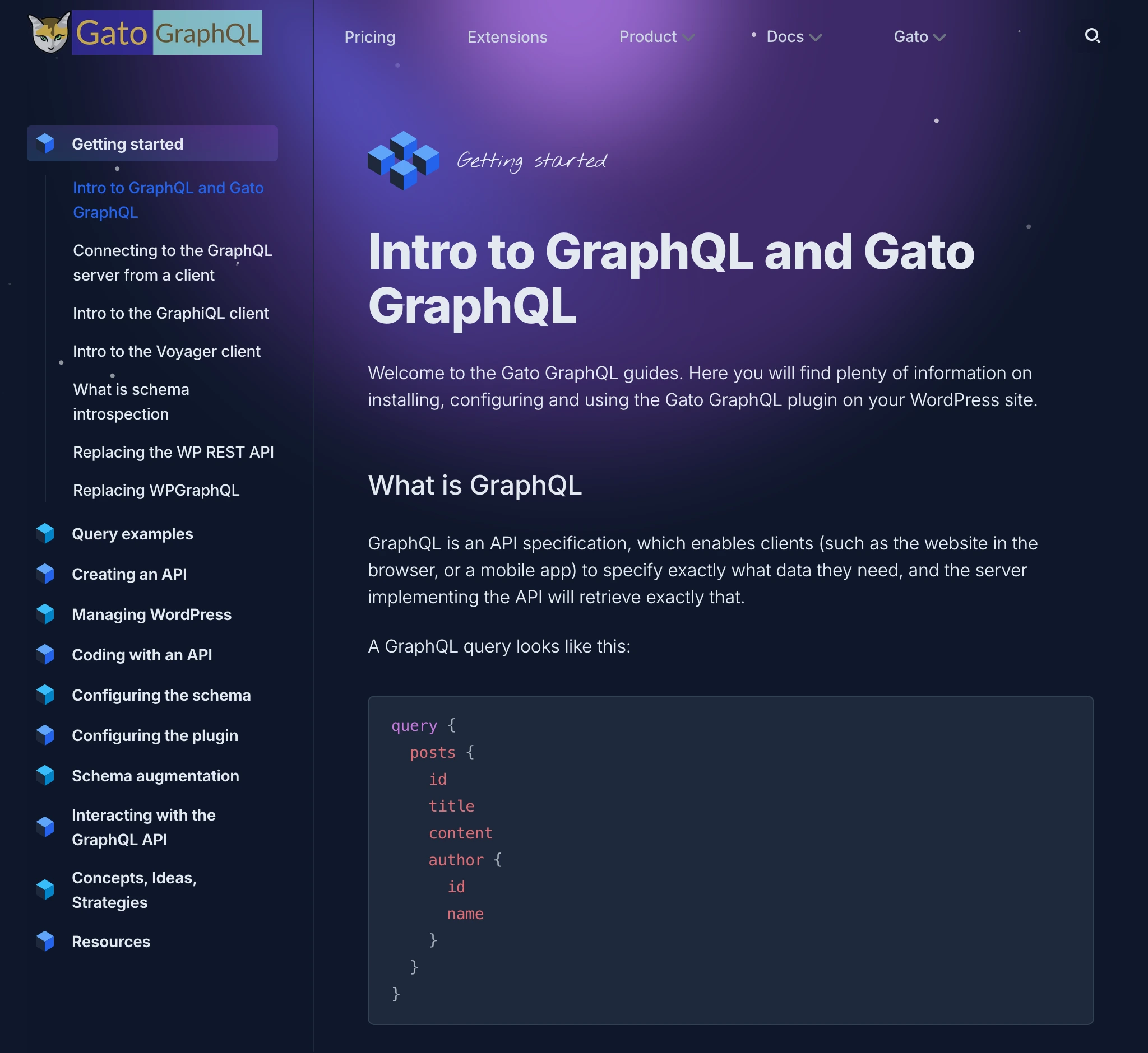 gatographql.com のドキュメントセクション
