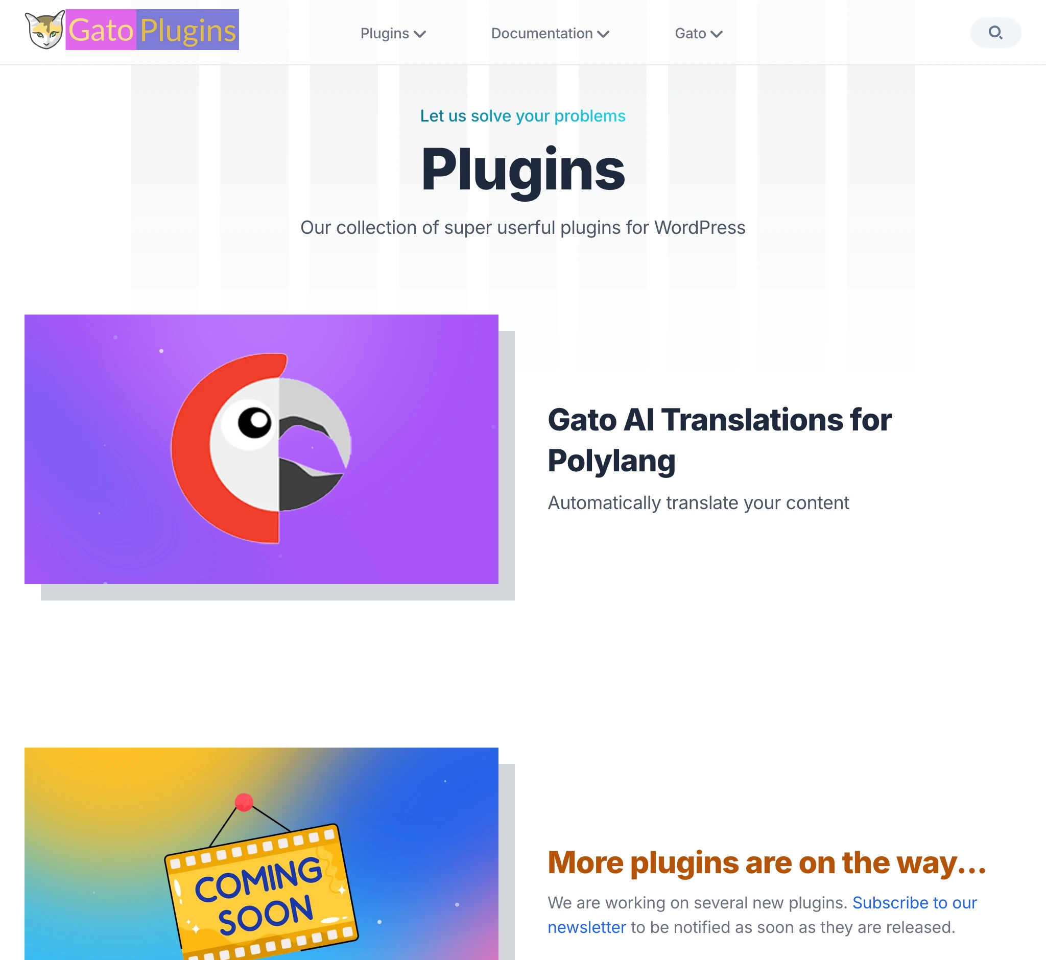 gatoplugins.com のプラグインセクション